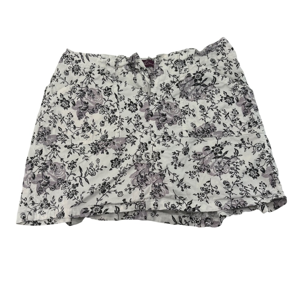 Gloria Vanderbilt Women White Black Floral Skort Size 6 Cotton Blend Activewear